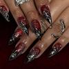 Halloween Press On Nails Almond Fake Nails Spider Acrylic Nails Glossy False Nails Stick On Nails Full Cover Fake Nails