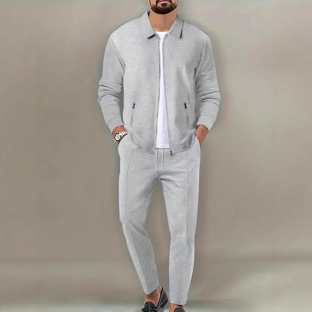 

European Men s Slim Fit Autumn Waffle Knit Cardigan Jacket with Zipper Pocket M сірий колір