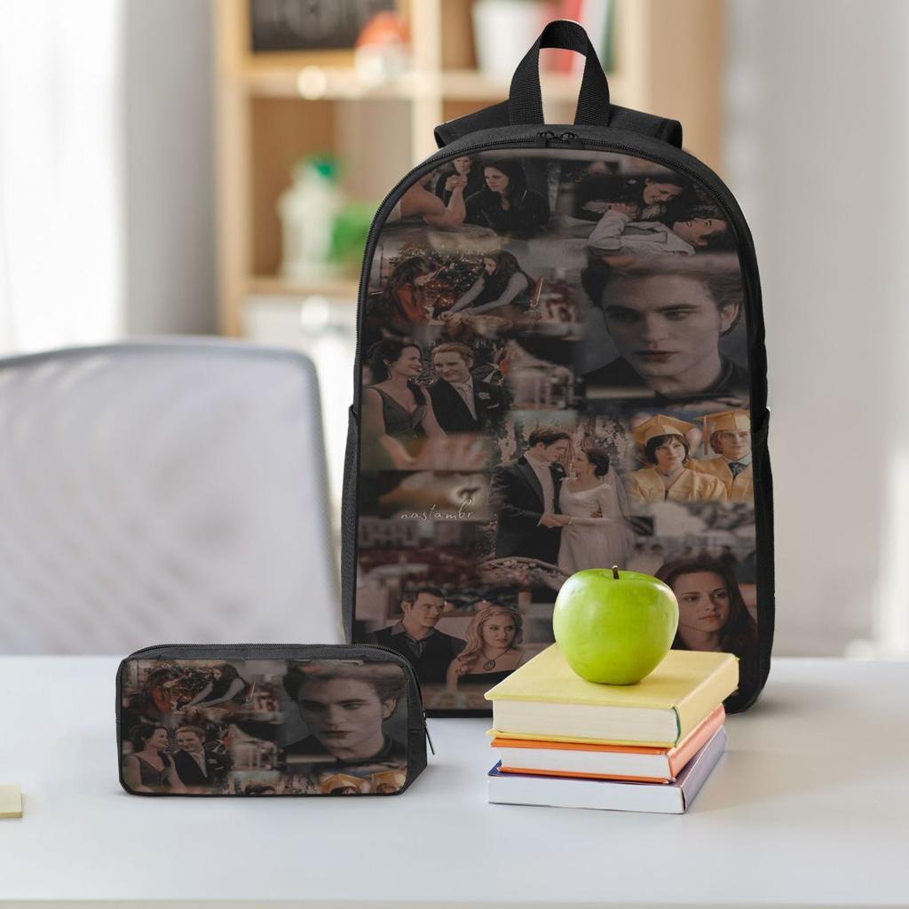 3Pcs Edward Cullen Homage Twilight Merch Backpack Set for Kids Pen Bags Bookbag Sets with Lunch Box For School Students Daypack