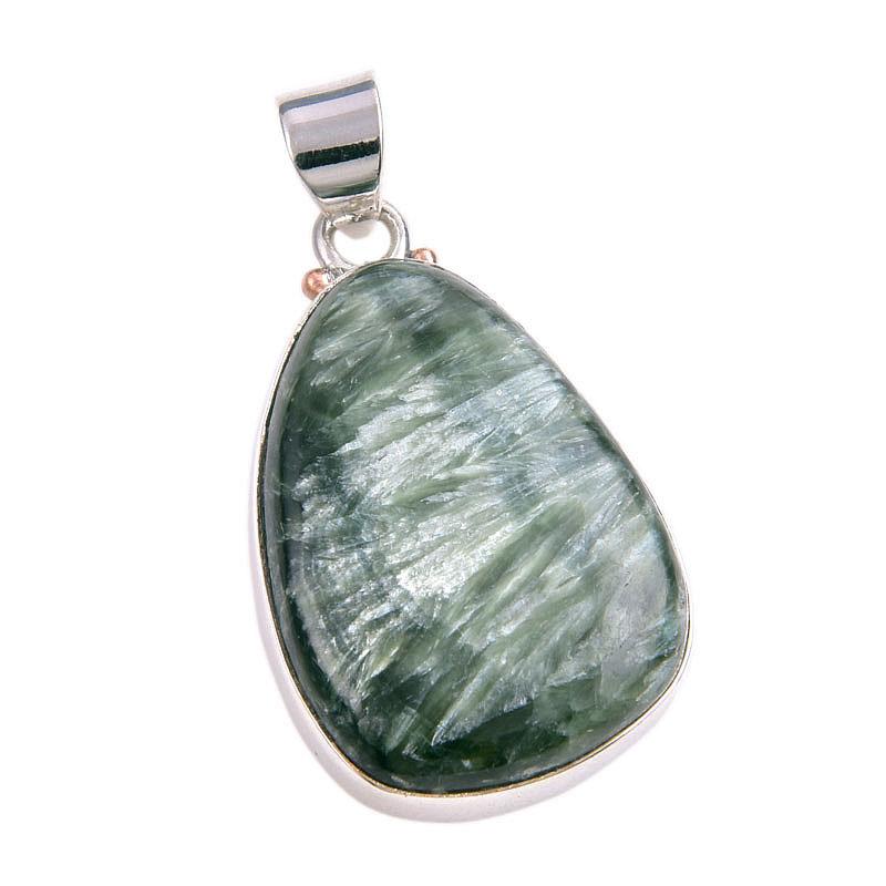 Natürlicher Seraphinit-Edelstein, 925er Sterling-Silber, Geschenkanhänger, 4,4 cm, a4P86