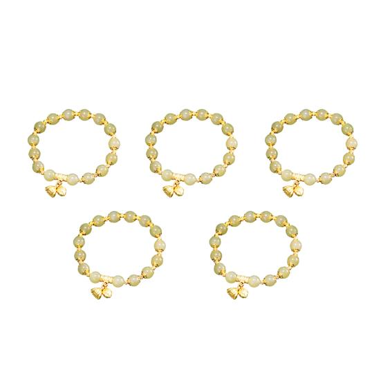 Women Bracelet with Elastic Cord Glazed Beads Lotus Flower Pendant Good Luck Contrast