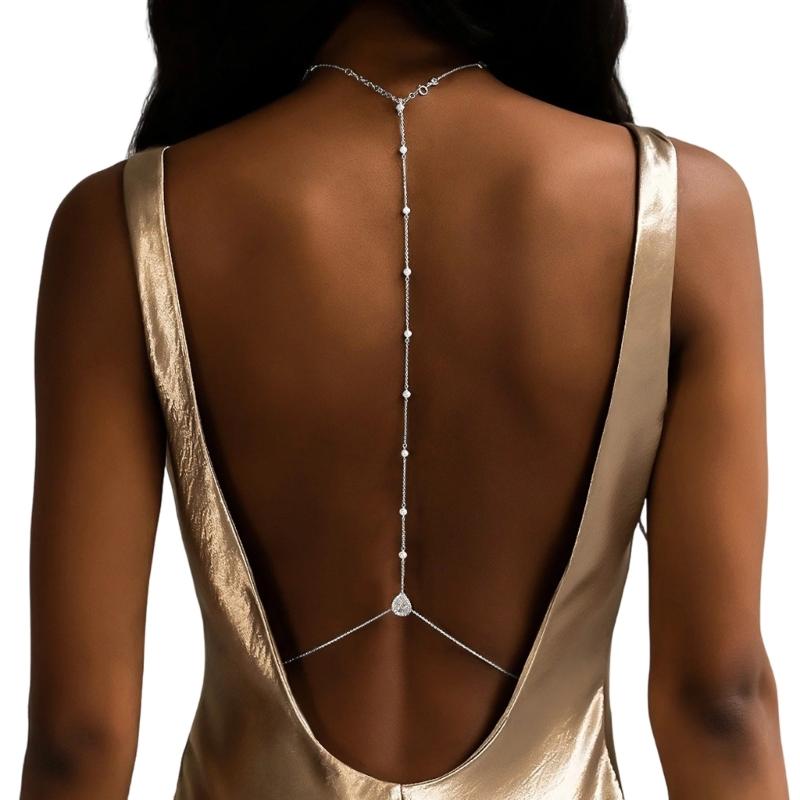 Rhinestones Pearls Body Jewelry Back Jewelry Alloy Texture Fashion Waist Chain Suitable for Brides and Fashion Lover серебряный