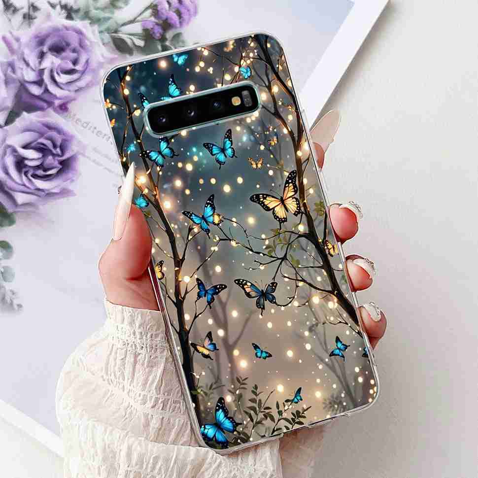 For Samsung Galaxy S10+ Case Fashion Design Soft Silicone TPU Back Cover For Samsung s10+ S10 Plus Butterfly Rose Phone Shell