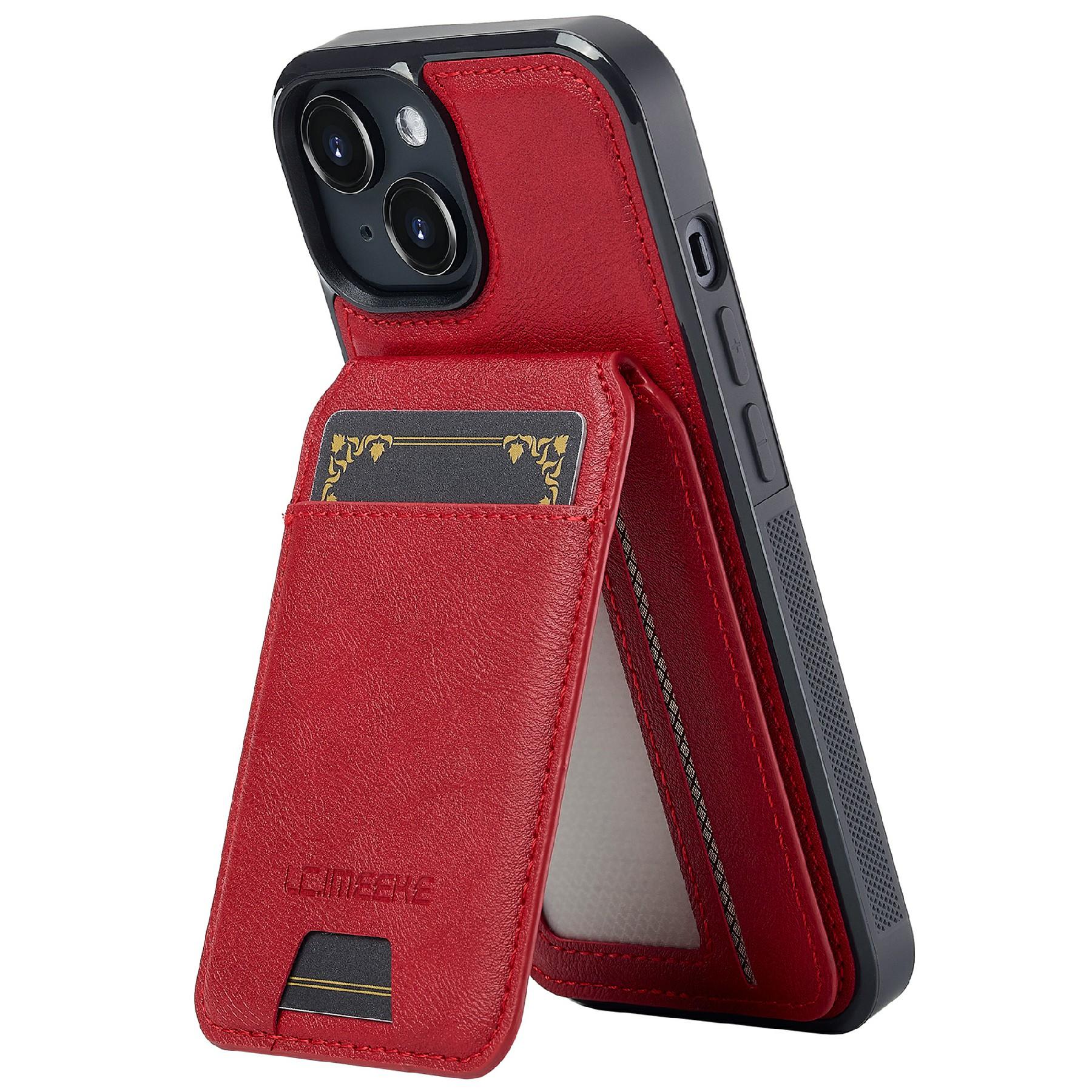 

LC.IMEEKE L3 For iPhone 15 Magnetic Case Detachable Card Holder Leather+TPU Mobile Cover Red