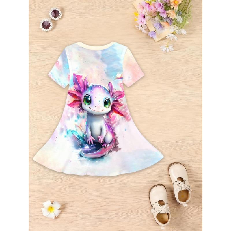 Girls' Summer Fashion Short Sleeve Cute Casual Dress, 3D Printed Casual Dress, a Gift for Children, Perfect Choice for Daily Wear Or Festive Occasions