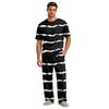 Men's Short Sleeve Pajama Set with Long Pants, Button Crotch, Elastic Waist Drawstring - Comfortable Sleepwear