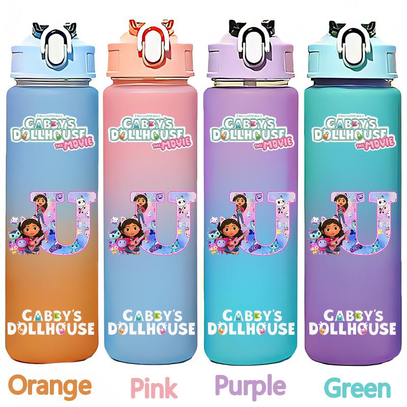 Gabby's 750ml Dollhouse Gabby Carlita DJ Catnip Mercat Gradient Plastic Straw Cup Pandy Paws Cakey Cat Mama Cat Drinking Bottle