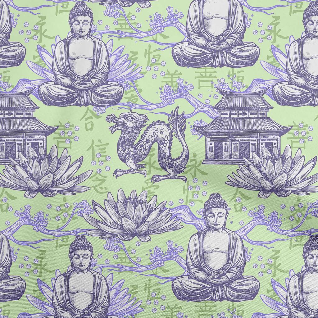 oneOone Cotton Flex Blue Fabric Asian Buddha Dress Material Fabric Print Fabric By The Yard 40 Inch