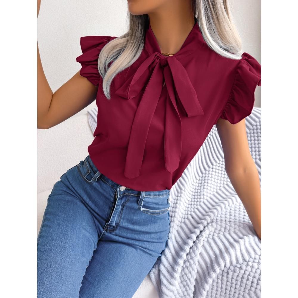 Temperament Commuting Fungus Lace-up Bow Chiffon Shirt Women's Shirt