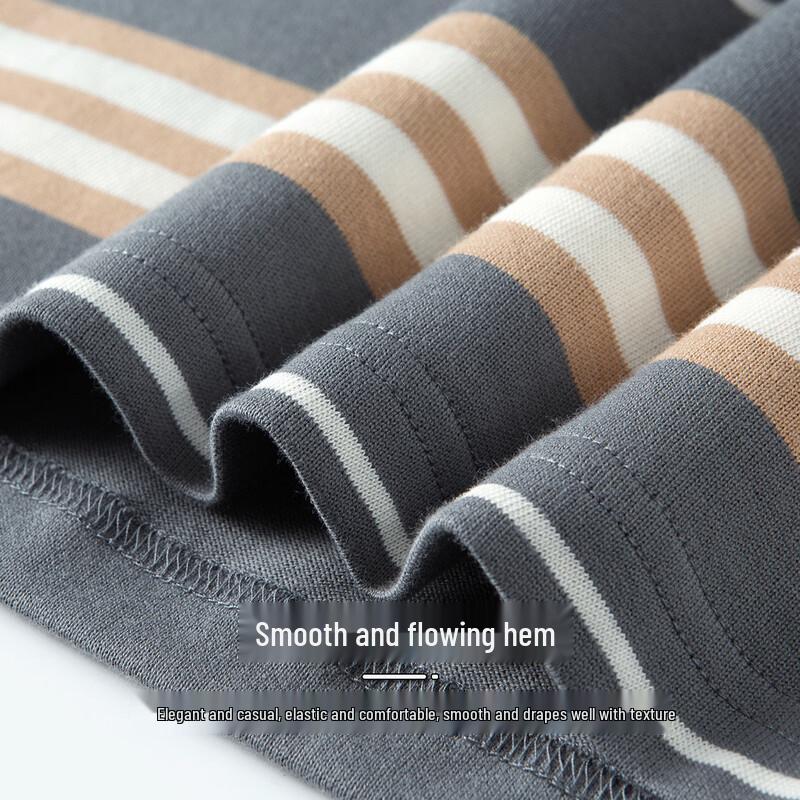 MONTAGUT Men's Striped Round Neck 100% Cotton Long Sleeve T-Shirt