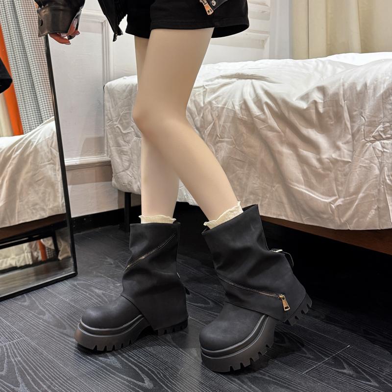 Autumn Winter Platform Thick Sole Woman Ankle Boots Design Belt Buckle Punk Style Leather Modern Short Bottes Femmes