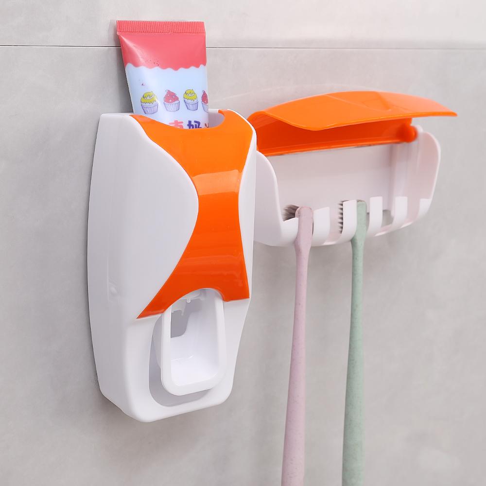 Toothbrush Holder with Automatic Toothpaste Dispenser Wall Mounted Toothbrush Razor Storage Rack Bathroom Toothpaste Squeezer