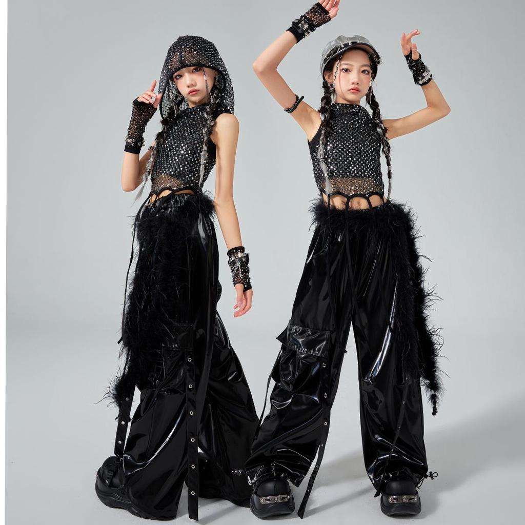 Girls' Silver Leather Jazz Dance Costume: Children's Practice & Street Dance Outfit for Trendy Fashion Shows