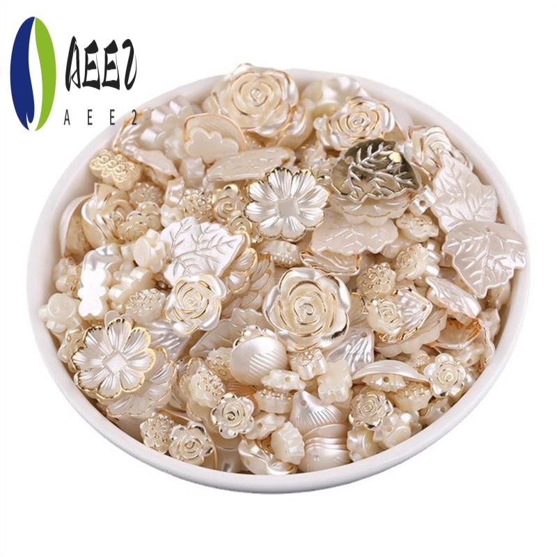 

AEE2-100G Assorted Vintage Resin Beads Transparent Flower Leaf Beads Gold Plating Baroque Aesthetic Beads
