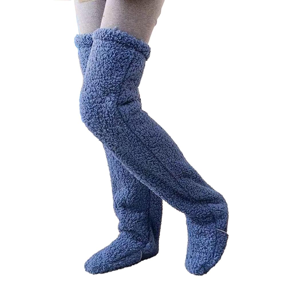 Womens Over Knee High Fuzzy Socks Cute Cartoon Thigh High Stockings Warm Solid Color Leg Warmers Christmas