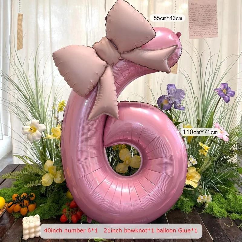 40" Number Foil Balloons For Baby Year End Party Birthday Anniversary, Bowknot Decoration Wedding Balloon Photo Props Supplies