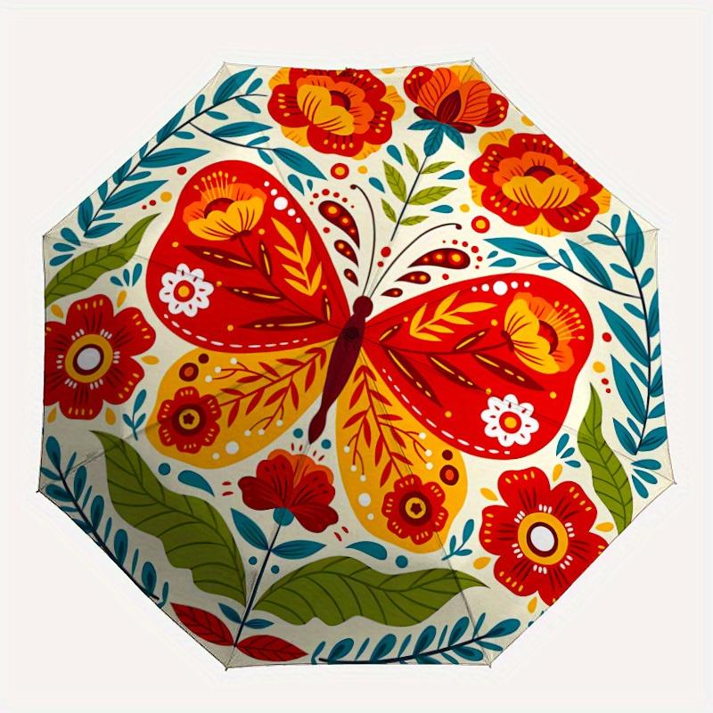 

1pc Butterfly Mandala Automatic Open/close Folding Umbrella, Compact Portable Travel Umbrella, Perfect Birthday/Christmas, Cute Umbrella, Du
