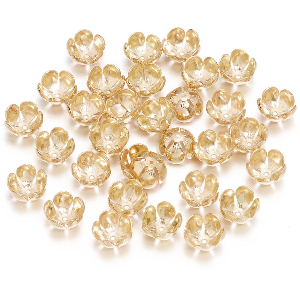 50pcs/Lot Iron Gold Plated Metal Flower Bead Caps for Jewelry Making End Beads Spacers Petal Spacer Beads DIY Bracelet Necklace