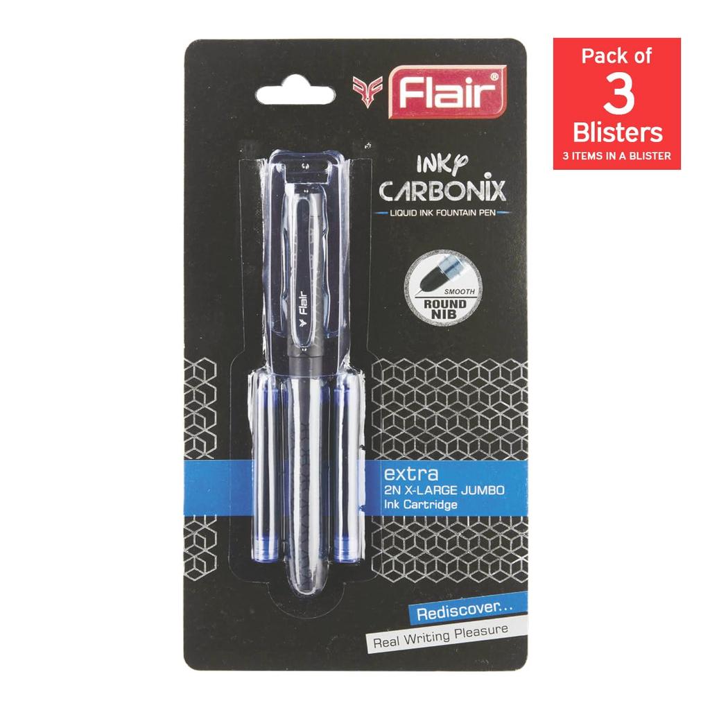Flair Inky Series Fountain Pen Blue Ink Pack Of 3 Smooth Writing Refillable Pens For Office School Home Use
