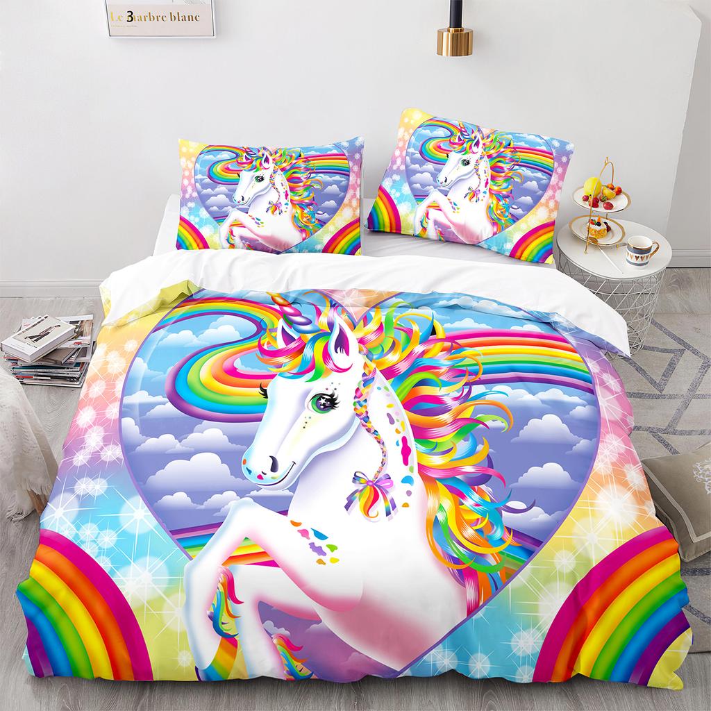 Unicorn Duvet Cover King Queen Size Fairy Tale Magic Animals Bedding Set For Kids Boys Girls Star Universe Polyester Quilt Cover