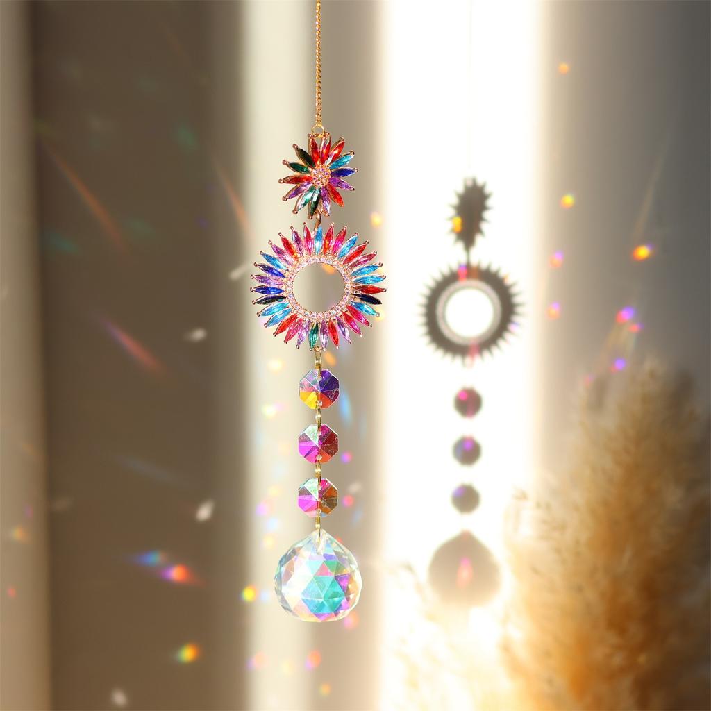 Colorful Crystal Suncatcher Hanging Rainbow Maker Prism Sun Catcher Ornament For Garden Window Outdoor Home Decor Chakra Pendant