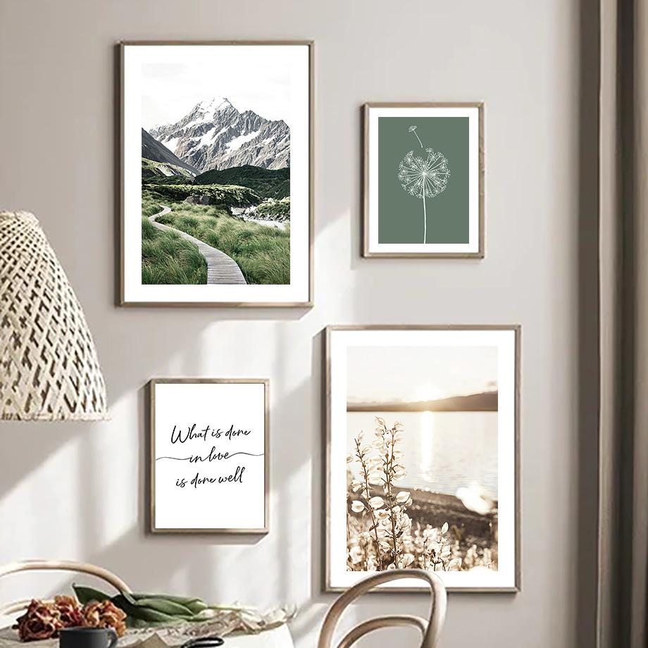 Lago di montagna innevato primaverile Canna Tarassaco Pittura su Tela Decorazione Murale Poster e Stampe Nordiche Immagini Murali per Decorazione Soggiorno