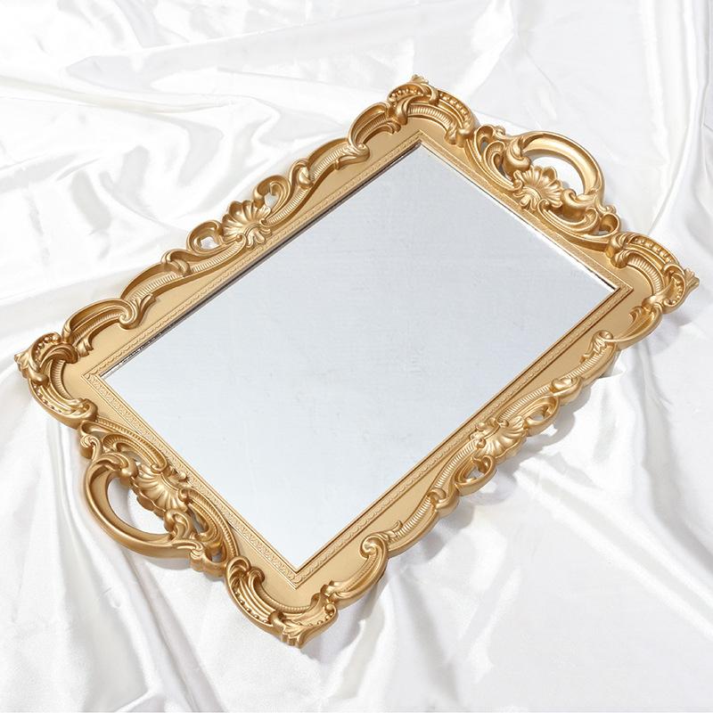 Specchio da Ingresso Corridoio con Cornice in Plastica da Appendere Ingresso Specchio da Parete Leggero per Sopra il Lavandino Vassoio Rettangolare Dorato