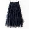 Manufacturer, Elastic Waist Fashionable Versatile and Thin Mesh Stitching Irregular Medium and Long Skirt