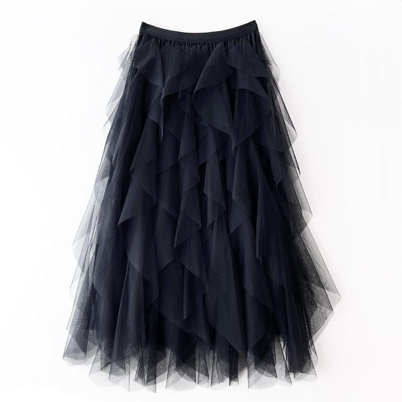 

Manufacturer, elastic waist fashionable versatile and thin mesh stitching irregular medium and long skirt One size fits all чёрный
