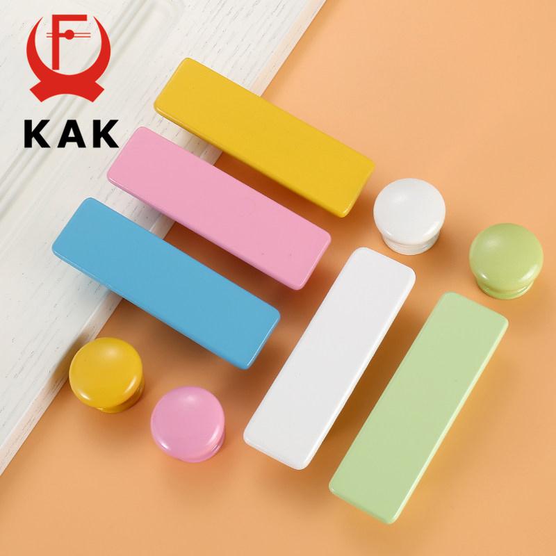 KAK Children Wooden Cabinet Knobs and Handles Kitchen Door Handles Macaron Wardrobe Cupboard Handle Drawer Knobs Furniture Pulls