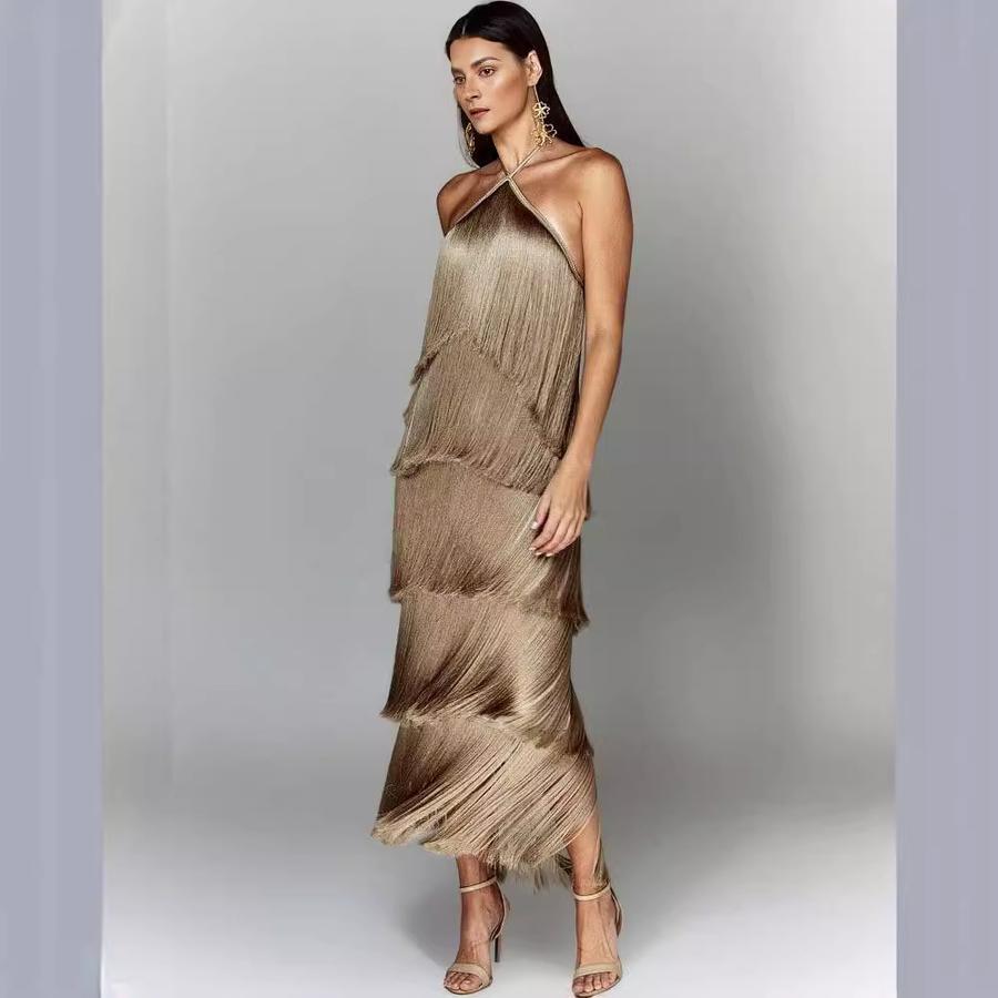 Fashion Suspended Chandelier Backless Slit Dress