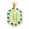 1 PC Virgin Mary Religious Brass Pendants 18K Gold Plated  Pearlized Hexagon Enamel Cubic Zirconia Charms Pendants 3cm x 1.7cm