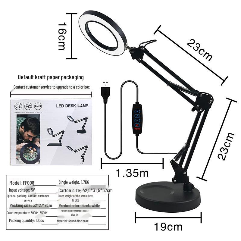 LED Long Arm Desk Lamp with Magnifying Glass – Cross-Border Eye Protection for Reading, Learning, Welding, and Repairs