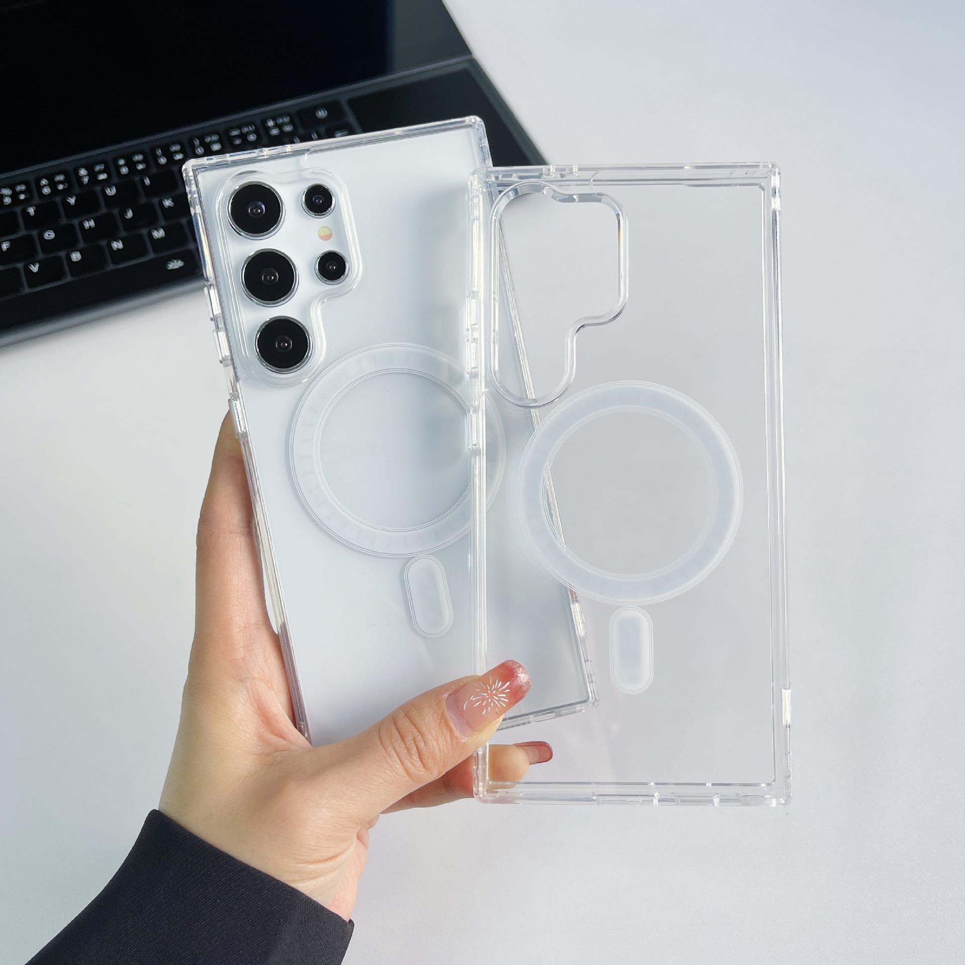 

Для магнитной чехол Magsafe для Samsung Galaxy S25 S24 S21 FE S22 Plus S23 Ultra Plus Беспроводная зарядка Ударопрочный чехол For Samsung S25Ultra чистый