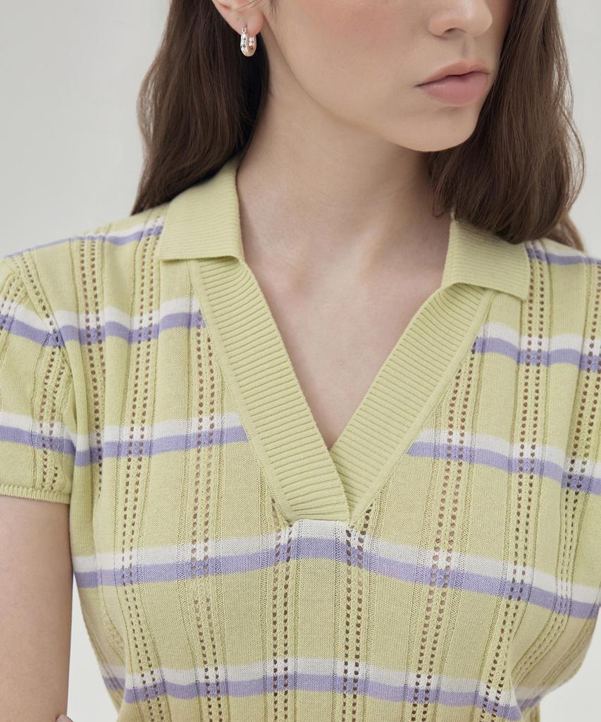 THEKNITCOMPANY Orea Striped Polo Shirt - Collada Green