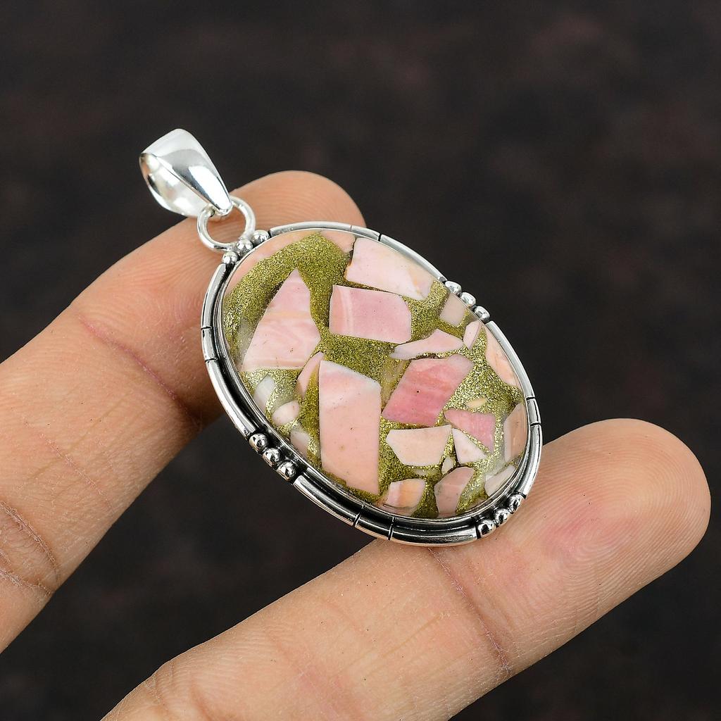 Copper Pink Opal Pendant High Quality Gemstone Jewelry 925 Sterling Silver Pendant Handmade Unique Jewelry Statement Pendant Gift For Women