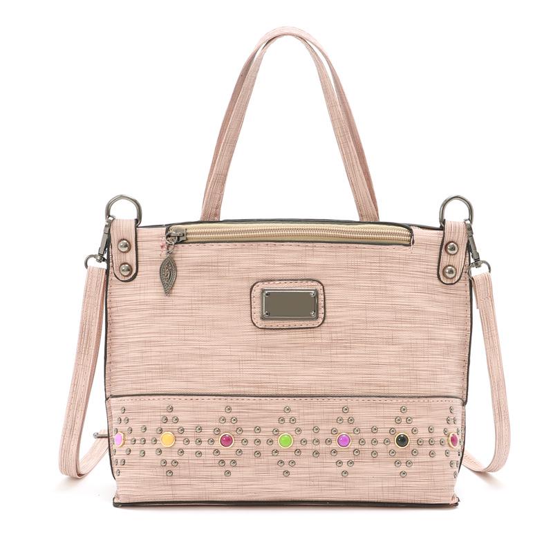 

2024 летние дизайнерские сумки высокого качества, маленькая сумка-тоут с заклепками, женская кожаная уличная модная сумка-мессенджер для покупок, сумки на плечо розовый