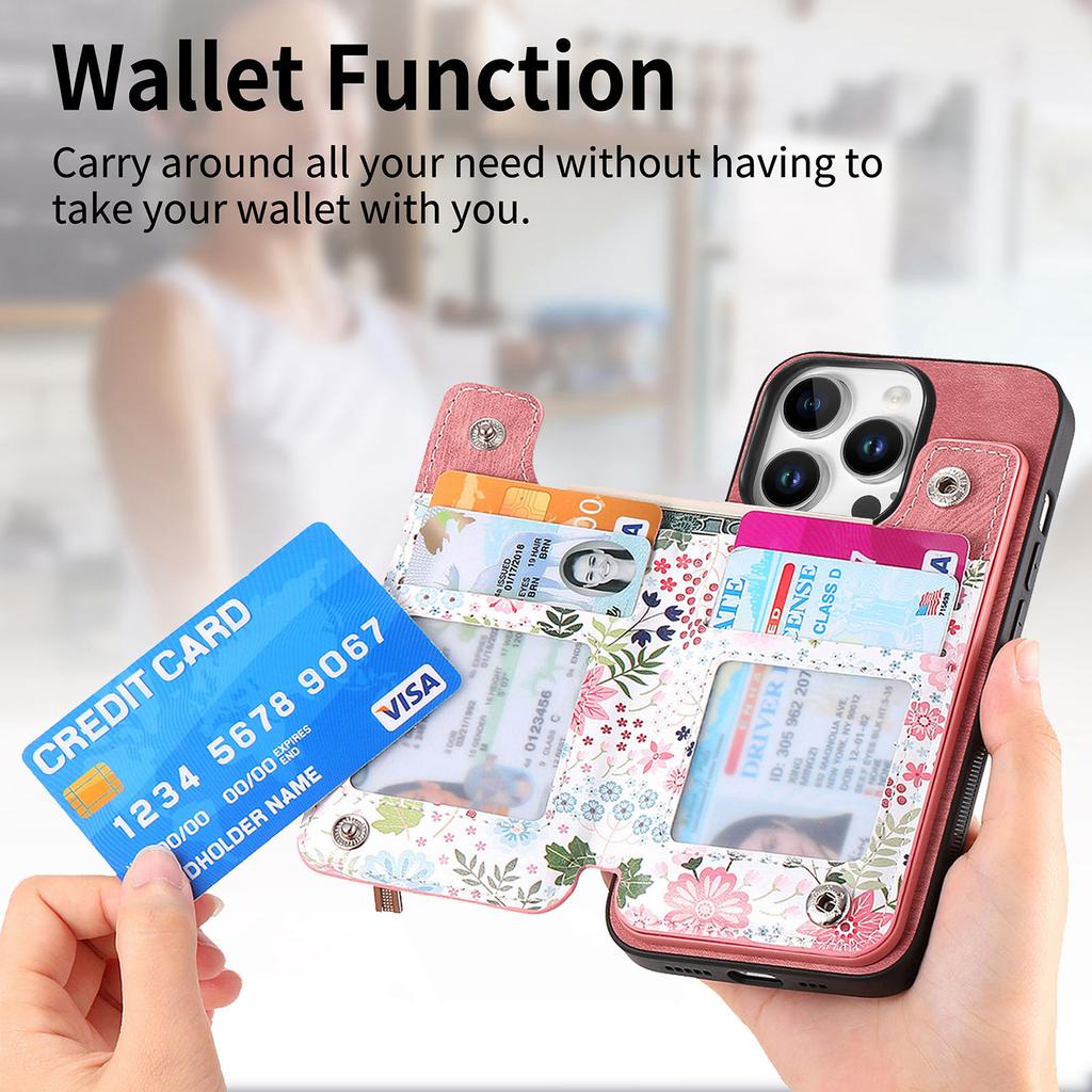 D10 For iPhone 16 Pro Case Pattern Kickstand Wallet Leather+TPU Phone Cover RFID Blocking
