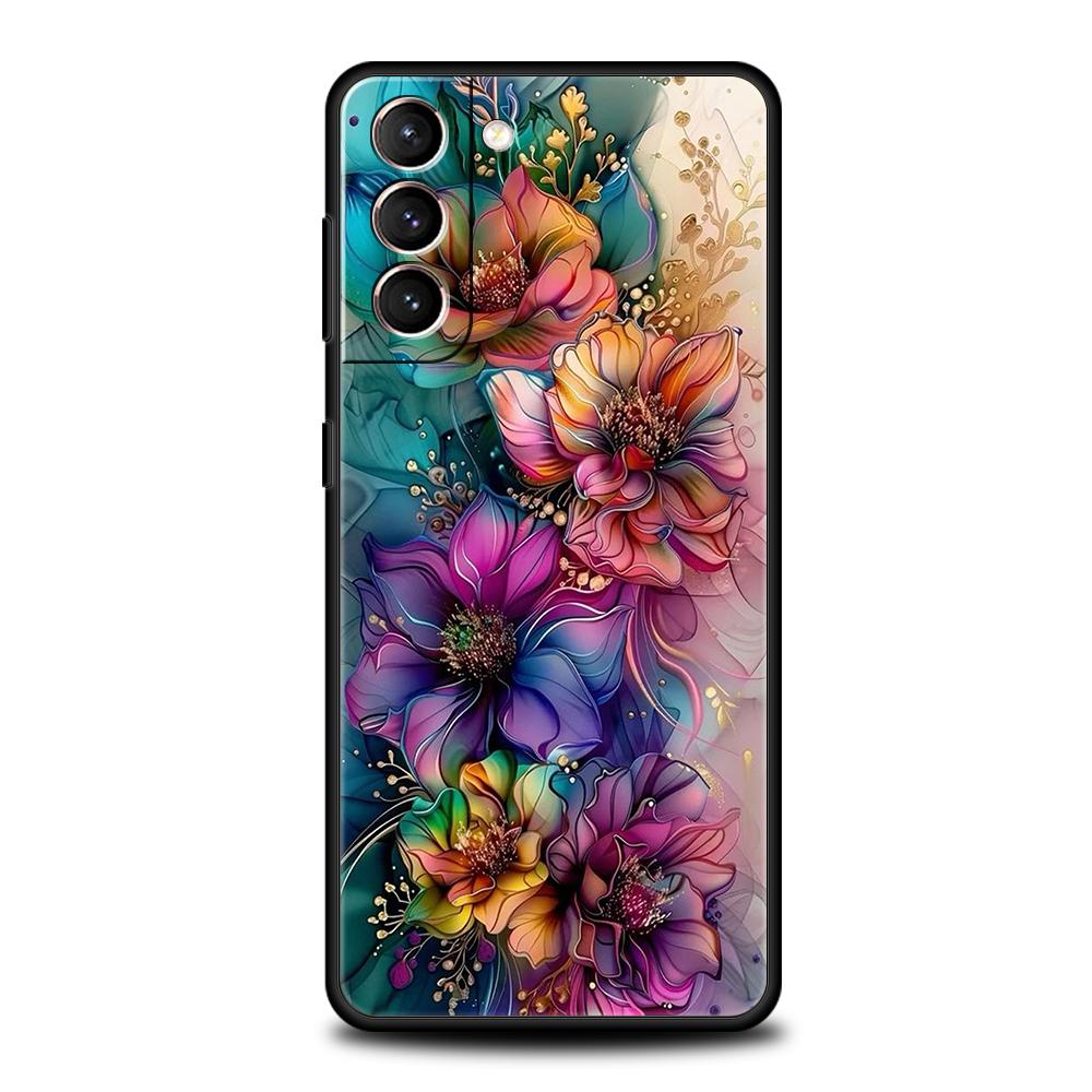Colorful Flower Phone Case for Samsung Galaxy S24 S23 S22 S20 S21 FE Ultra S10 S10E S9 S8 Plus 5G Silicone Cover Capas Funda Bag