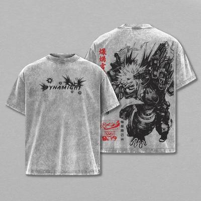 Bakugou Katsuki My Hero Academia Anime Clothing Men Women T-shirts Short Sleeve Washed T Shirt Retro Cotton Tshirt Harajuku Tops