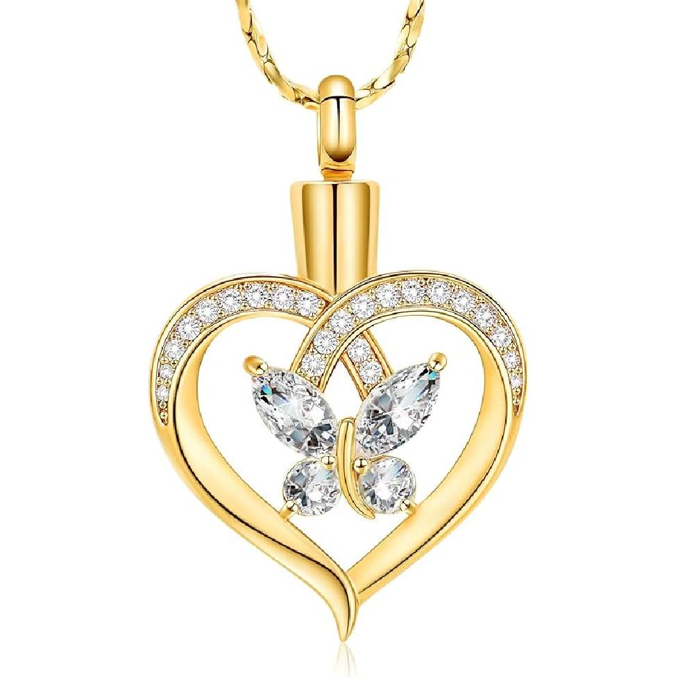 Imrsanl Butterfly Urn Necklaces for Women Girls Birthstone Cremation Jewelry Urns Pendant for Human Ashes Memorial Locket Keepsake Jewelry