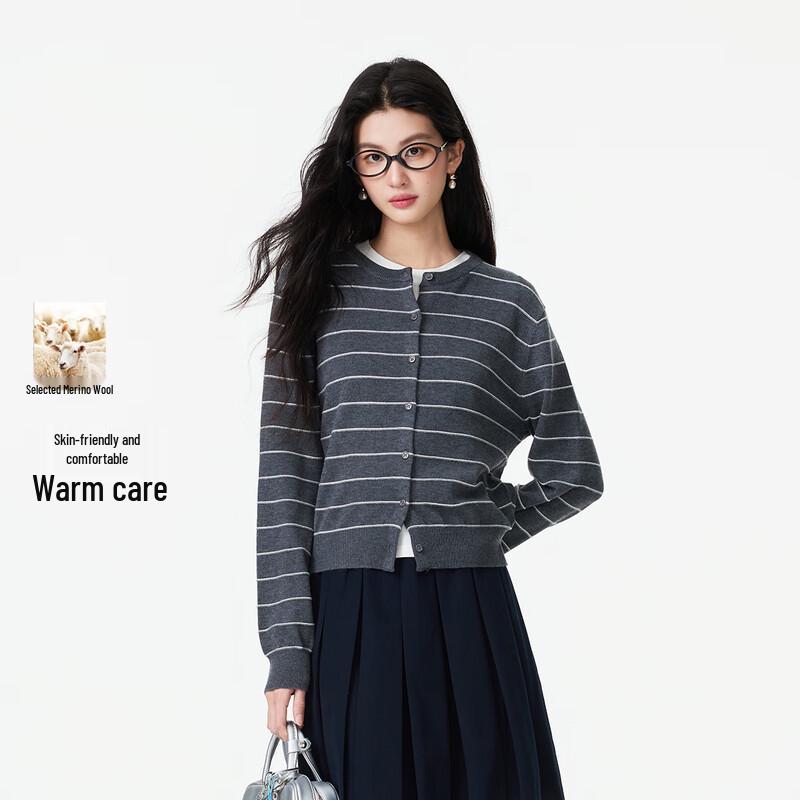 

FivePlus Women s Striped Wool Blend Knitted Cardigan One Size (160)