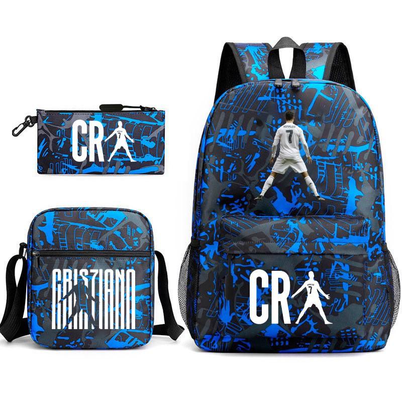 Set Zaino Scolastico Cristiano Ronaldo per Bambini Ragazzi Ragazze 15L Tessuto Oxford Borsa a Doppia Tracolla con Spallacci Imbottiti Traspiranti