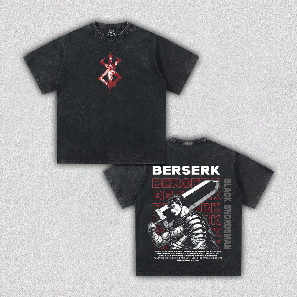 Berserk Baggy T-shirt Washed Oversized Cotton Anime Two Sided Print Men Women Short Sleeve Retro Streetwear Cotton Female Male Clothing