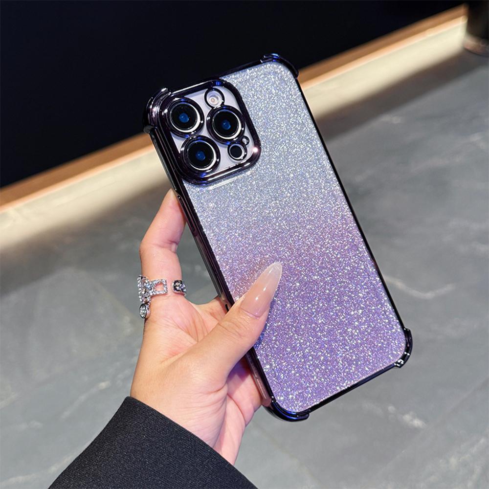 Luxury Plating Gradient Bling Glitter Shockproof Phone Case for Samsung S25 Ultra iPhone 16 Pro Xiaomi Redmi Note12 Itel Corners Reinforced Back Cover