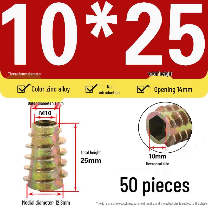 Zinc Alloy Hex Self-Tapping Nut with Washer for Furniture, Internal/External Thread, Medium Wood, Sizes M4-M8.
