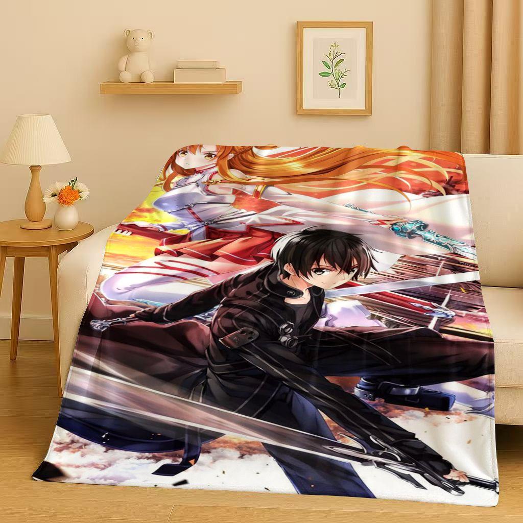 New Sword Art Online SAO Cartoon Kirito Yuuki Asuna Flannel Blanket,Ultra Soft Warm Plush Throw for Home Bedroom Bed Sofa Kids