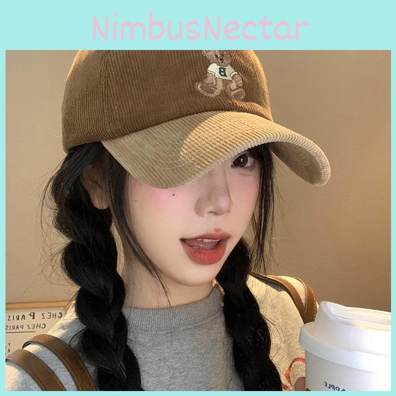 Cozy Bear Corduroy Embroidered Cap For Women In Stylish Colors For Winter Fall