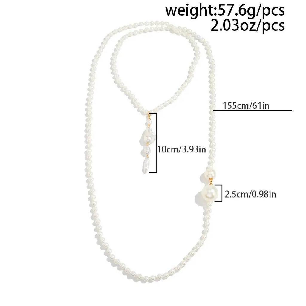 SHIXIN Luxury Big Imitation Pearl Long Chain Necklace for Women Bridal Elegant Beaded Sweater Chain Wedding Jewelry On the Neck