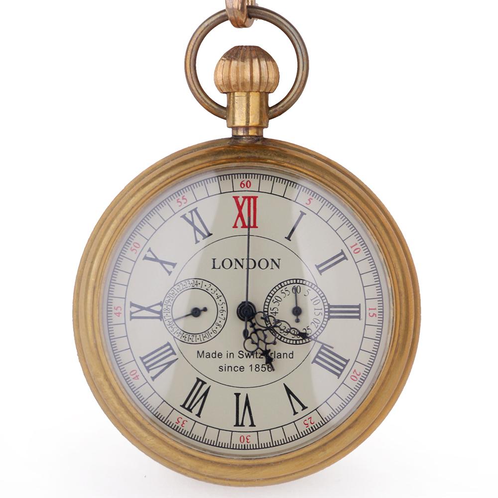 Orologio da tasca meccanico antico di Londra 1856 a 5 lancette con quadrante piccolo, numeri romani, cassa aperta, con catenella, Orologio regalo